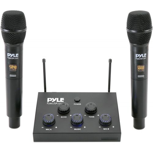  Pyle Wireless Karaoke Microphone Mixer System - 8-Channel Optical/Coaxial Input Mixer w/Digital UHF Wireless Mics, 3.5mm Input/Output, Works w/Home Theater, Receiver, Amplifier, Speaker