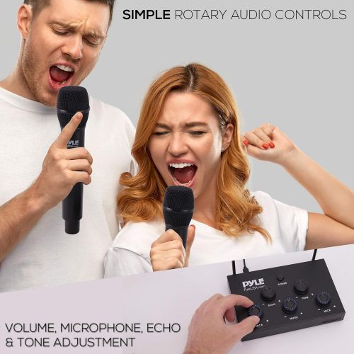  Pyle Wireless Karaoke Microphone Mixer System - 8-Channel Optical/Coaxial Input Mixer w/Digital UHF Wireless Mics, 3.5mm Input/Output, Works w/Home Theater, Receiver, Amplifier, Speaker