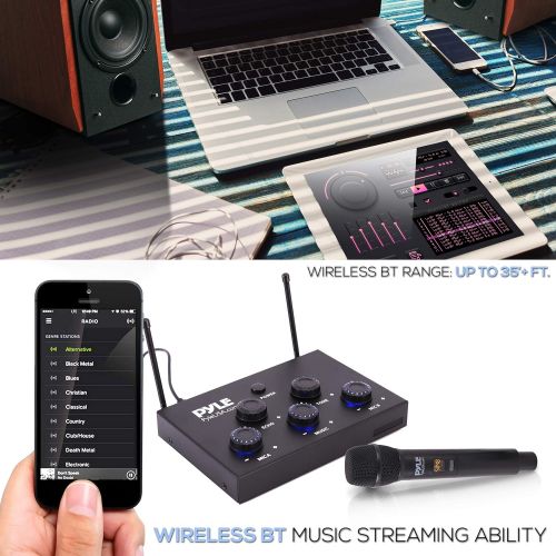  Pyle Wireless Karaoke Microphone Mixer System - 8-Channel Optical/Coaxial Input Mixer w/Digital UHF Wireless Mics, 3.5mm Input/Output, Works w/Home Theater, Receiver, Amplifier, Speaker