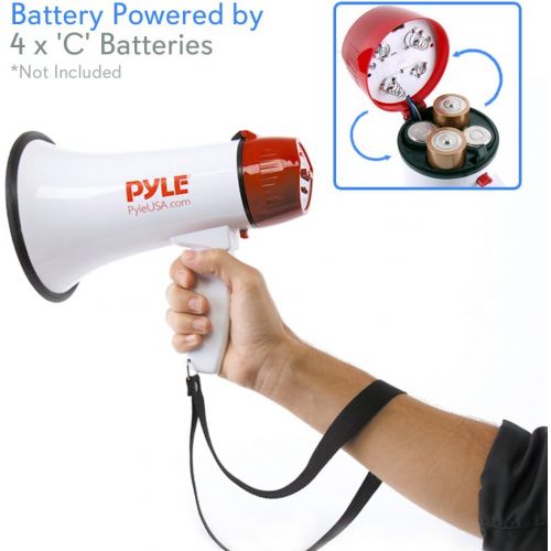  Pyle Megaphone Speaker PA Bullhorn - Built-in Siren & LED Lights - 30 Watts & Adjustable Vol. Control - for Football Soccer, Baseball Basketball Cheerleading Fans Coaches & Safety