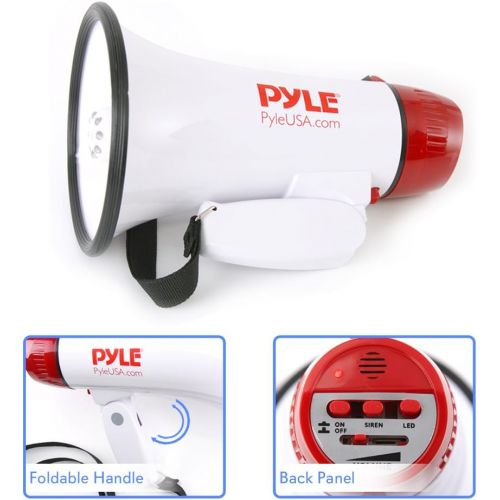  Pyle Megaphone Speaker PA Bullhorn - Built-in Siren & LED Lights - 30 Watts & Adjustable Vol. Control - for Football Soccer, Baseball Basketball Cheerleading Fans Coaches & Safety