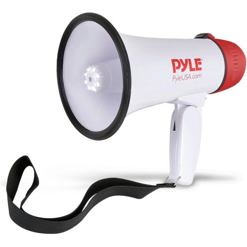  Pyle Megaphone Speaker PA Bullhorn - Built-in Siren & LED Lights - 30 Watts & Adjustable Vol. Control - for Football Soccer, Baseball Basketball Cheerleading Fans Coaches & Safety