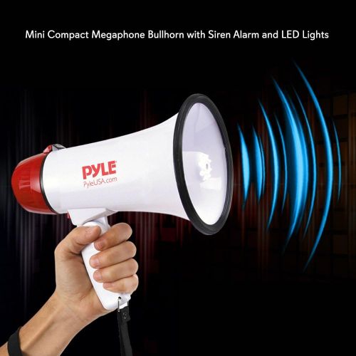  Pyle Megaphone Speaker PA Bullhorn - Built-in Siren & LED Lights - 30 Watts & Adjustable Vol. Control - for Football Soccer, Baseball Basketball Cheerleading Fans Coaches & Safety