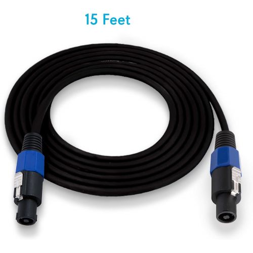  Speakon to Speakon Audio Cord - 15 ft 12 Gauge Male Speakon Connector to Male Speakon Connection, Black Heavy Duty Professional Speaker Cable Wire - Delivers Sound - Pyle Pro PPSS1