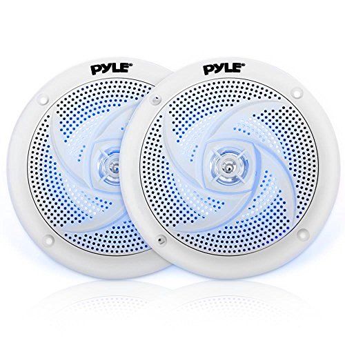  Pyle Marine Speakers - 4 Inch 2 Way Waterproof and Weather Resistant Outdoor Audio Stereo Sound System with LED Lights, 100 Watt Power and Low Profile Slim Style - 1 Pair - PLMRS43