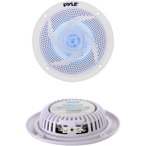  Pyle Marine Speakers - 4 Inch 2 Way Waterproof and Weather Resistant Outdoor Audio Stereo Sound System with LED Lights, 100 Watt Power and Low Profile Slim Style - 1 Pair - PLMRS43