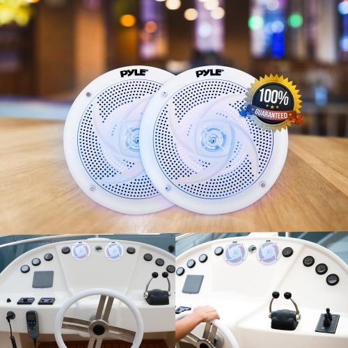  Pyle Marine Speakers - 4 Inch 2 Way Waterproof and Weather Resistant Outdoor Audio Stereo Sound System with LED Lights, 100 Watt Power and Low Profile Slim Style - 1 Pair - PLMRS43