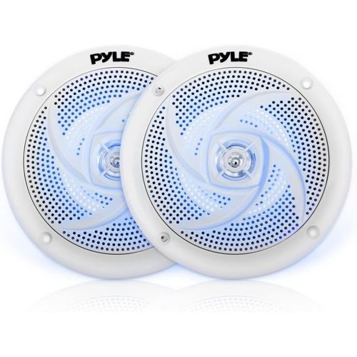  Pyle Marine Speakers - 4 Inch 2 Way Waterproof and Weather Resistant Outdoor Audio Stereo Sound System with LED Lights, 100 Watt Power and Low Profile Slim Style - 1 Pair - PLMRS43