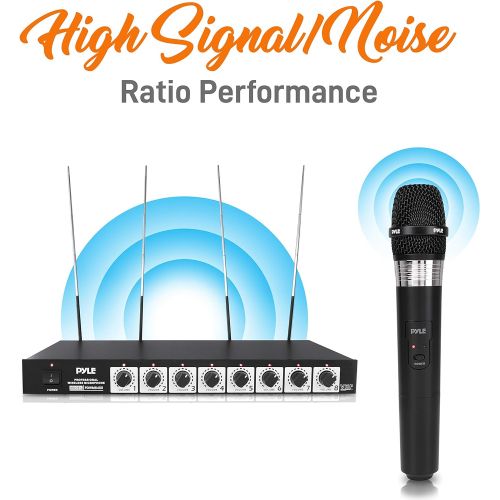  Pyle VHF Wireless System-Rack Mountable 8 Channel Cordless Set w/ 8 Handheld Microphones, Mixed 1/4 Outputs-DJ, Karaoke, Conference Speaker-Pyle PDWM8400