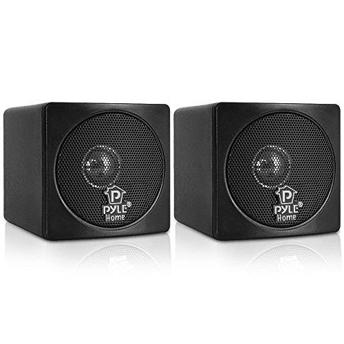  3 Mini Cube Bookshelf Speakers - 100W Small Bookshelf Speakers w/ 3 Paper Cone Driver, 8 Ohm - Passive Audio Book Shelf Speaker Pair For Home Theater Stereo Surround Sound - Pyle H