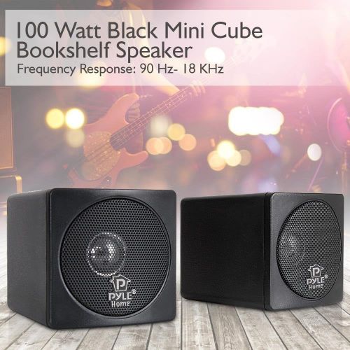  3 Mini Cube Bookshelf Speakers - 100W Small Bookshelf Speakers w/ 3 Paper Cone Driver, 8 Ohm - Passive Audio Book Shelf Speaker Pair For Home Theater Stereo Surround Sound - Pyle H