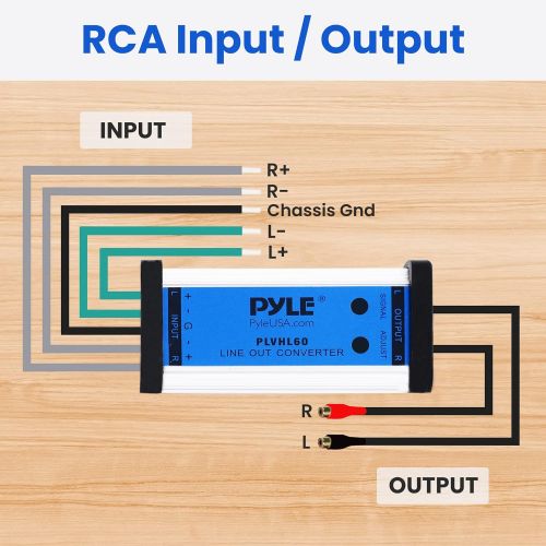  2-Channel Speaker to RCA Converter - 2 Channel Hi/Low Level RCA Converter w/ Ground Loop Isolation and Noise Elimination, Aluminum Housing, Adjustable level, 50W Max Input - Pyle P