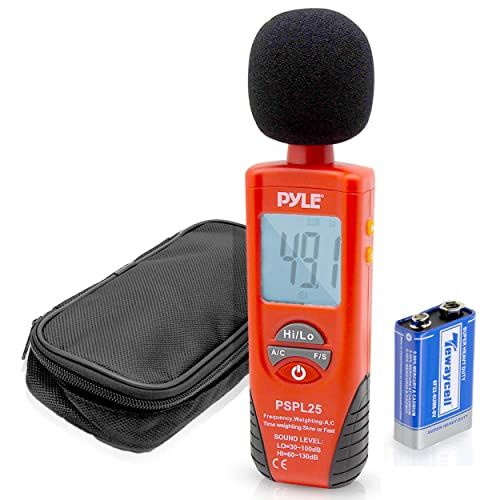  Digital Handheld Sound Level Meter - Meter Automatic with A and C Frequency Weighting for Musicians and Sound Audio Professionals, 9V Battery Type - Pyle SPL25, Red/Black (PSPL25)