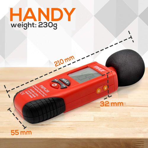  Digital Handheld Sound Level Meter - Meter Automatic with A and C Frequency Weighting for Musicians and Sound Audio Professionals, 9V Battery Type - Pyle SPL25, Red/Black (PSPL25)