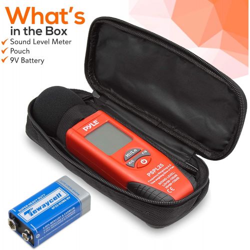  Digital Handheld Sound Level Meter - Meter Automatic with A and C Frequency Weighting for Musicians and Sound Audio Professionals, 9V Battery Type - Pyle SPL25, Red/Black (PSPL25)