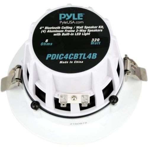  Pyle 4” Pair Bluetooth Flush Mount In-wall In-ceiling 2-Way Home Speaker System Built-in LED Lights Aluminum Housing Spring Clips Polypropylene Cone & Tweeter 4 Ch Amplifier 320 Wa