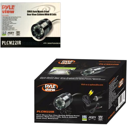  Pyle Flush Mount Rear View Camera - Marine Grade Waterproof 1.25 Cam Built-in Distance Scale Lines Backup Parking/Reverse Assist IR Night Vision LEDs w/ 420 TVL Resolution & RCA Output