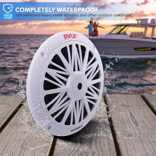  Pyle 6.5 Inch Dual Marine Speakers - 2 Way Waterproof and Weather Resistant Outdoor Audio Stereo Sound System with 200 Watt Power, Poly Carbon Cone and Butyl Rubber Surround - 1 Pair -