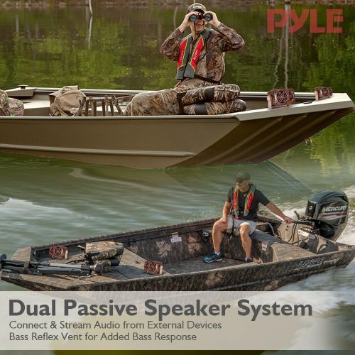  Pyle Dual Waterproof Outdoor Speaker System - 3.5 Inch Pair 3-Way Weatherproof Wall/Ceiling Mounted Camo Style Mini Dual Speakers w/Heavy Duty Grill, Universal Mount, Patio, Indoor Use