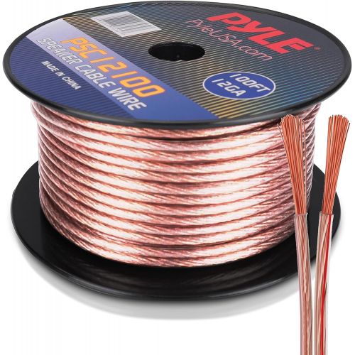  100ft 12 Gauge Speaker Wire - 1 Pair Copper Cable in Spool for Connecting Audio Stereo to Amplifier, Surround Sound System, TV Home Theater and Car Stereo - Pyle PSC12100