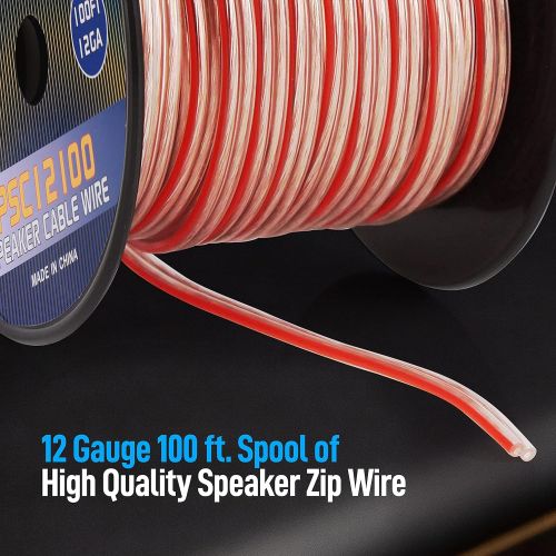  100ft 12 Gauge Speaker Wire - 1 Pair Copper Cable in Spool for Connecting Audio Stereo to Amplifier, Surround Sound System, TV Home Theater and Car Stereo - Pyle PSC12100