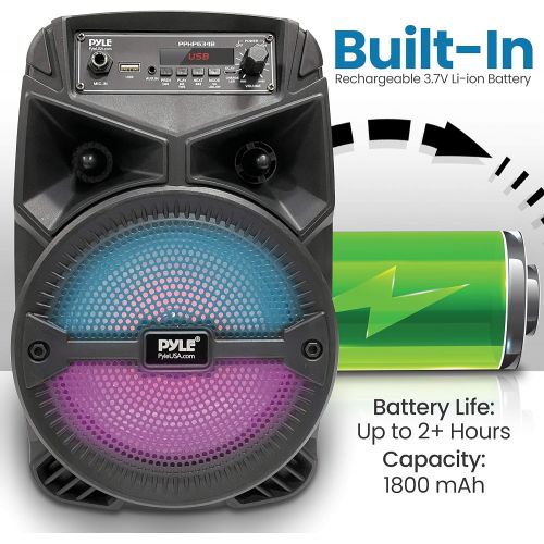  Pyle Portable Bluetooth PA Speaker System - 240W Rechargeable Outdoor Bluetooth Speaker Portable PA System w/ 6.5” Subwoofer 1” Tweeter, Microphone in, Party Lights, MP3/USB, Radio, Rem