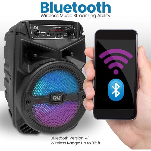  Pyle Portable Bluetooth PA Speaker System - 240W Rechargeable Outdoor Bluetooth Speaker Portable PA System w/ 6.5” Subwoofer 1” Tweeter, Microphone in, Party Lights, MP3/USB, Radio, Rem