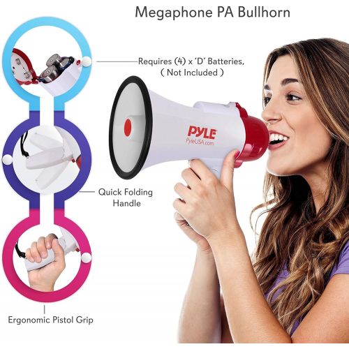  Pyle Megaphone Speaker PA Bullhorn - with Built-in Siren 30 Watt Voice Recorder & 800 Yard Range - Ideal for Football, Soccer, Baseball, Hockey, Basketball, Cheerleading Fans & Coa