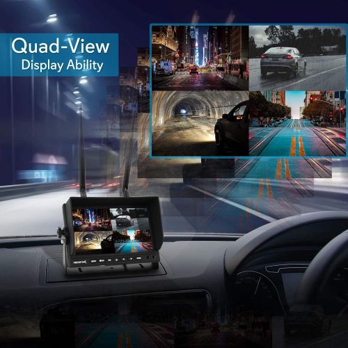  Pyle Wireless Backup Rearview Dash Camera - Waterproof Car Parking Rear View Reverse Safety Vehicle Monitor System W/Quad View 7” Video LCD, DVR Recording, Night Vision - Remote Co