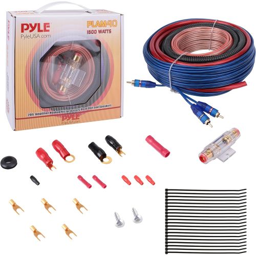  Pyle Car Stereo Wiring Kit - Audio Amplifier & Subwoofer Speaker Installation Cables (4 Gauge), Blue (PLAM40)