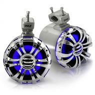 Pyle Marine Speakers - 5.25 Inch Waterproof IP44 Rated Wakeboard Tower and Weather Resistant Outdoor Audio Stereo Sound System with Built-in LED Lights - 1 Pair in Silver (PLMRWB50