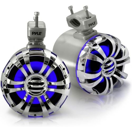  Pyle Marine Speakers - 5.25 Inch Waterproof IP44 Rated Wakeboard Tower and Weather Resistant Outdoor Audio Stereo Sound System with Built-in LED Lights - 1 Pair in Silver (PLMRWB50