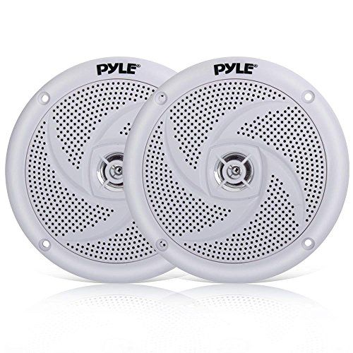  Pyle Marine Speakers - 5.25 Inch 2 Way Waterproof and Weather Resistant Outdoor Audio Stereo Sound System with 180 Watt Power and Low Profile Slim Style - 1 Pair - PLMRS5W (White)