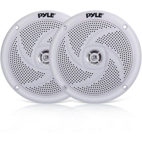  Pyle Marine Speakers - 5.25 Inch 2 Way Waterproof and Weather Resistant Outdoor Audio Stereo Sound System with 180 Watt Power and Low Profile Slim Style - 1 Pair - PLMRS5W (White)