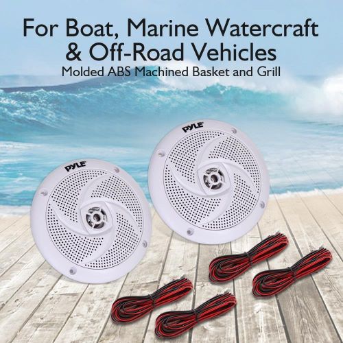  Pyle Marine Speakers - 5.25 Inch 2 Way Waterproof and Weather Resistant Outdoor Audio Stereo Sound System with 180 Watt Power and Low Profile Slim Style - 1 Pair - PLMRS5W (White)