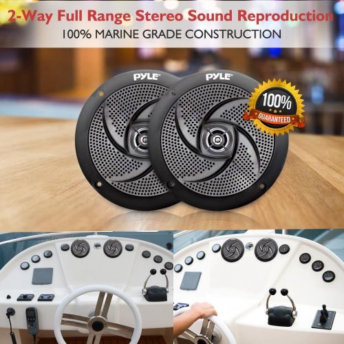  Pyle Marine Speakers - 4 Inch 2 Way Waterproof and Weather Resistant Outdoor Audio Stereo Sound System with 100 Watt Power and Low Profile Slim Style Design - 1 Pair - PLMRS4B (Bla