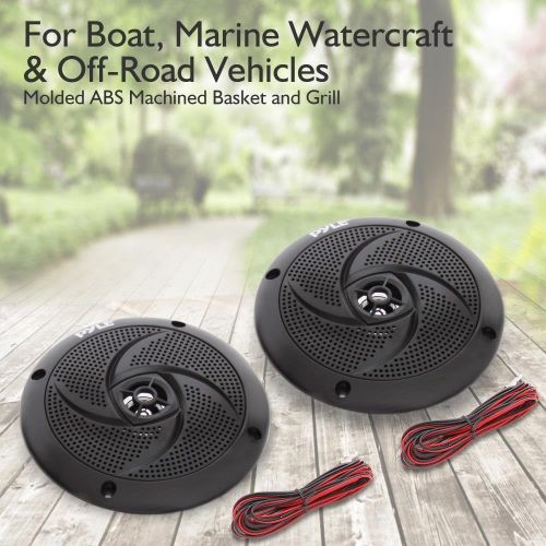  Pyle Marine Speakers - 4 Inch 2 Way Waterproof and Weather Resistant Outdoor Audio Stereo Sound System with 100 Watt Power and Low Profile Slim Style Design - 1 Pair - PLMRS4B (Bla