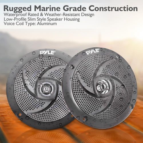  Pyle Marine Speakers - 4 Inch 2 Way Waterproof and Weather Resistant Outdoor Audio Stereo Sound System with 100 Watt Power and Low Profile Slim Style Design - 1 Pair - PLMRS4B (Bla