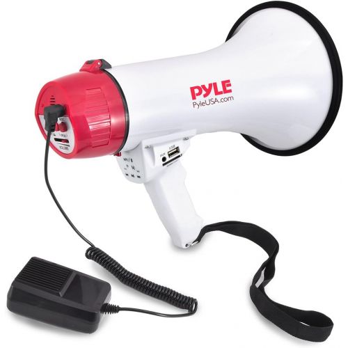  Pyle Bluetooth Bullhorn PA Megaphone - iPhone Megaphone Speaker with Wired Microphone, Siren Alarm Mode, MP3/USB/SD Readers - PMP42BT_0, Red/White