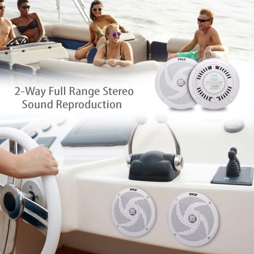  Pyle Marine Speakers - 6.5 Inch 2 Way Waterproof and Weather Resistant Outdoor Audio Stereo Sound System with 240 Watt Power and Low Profile Slim Style - 1 Pair - PLMRS6W (White)