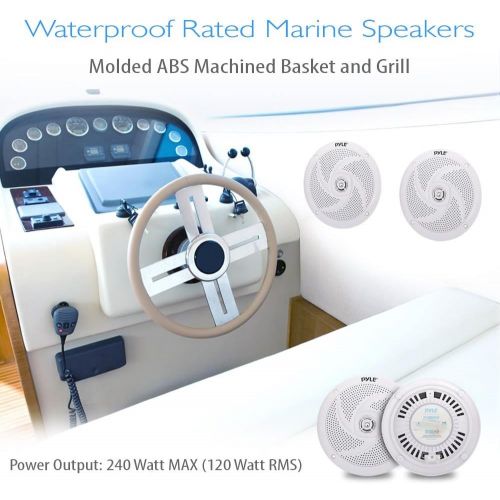  Pyle Marine Speakers - 6.5 Inch 2 Way Waterproof and Weather Resistant Outdoor Audio Stereo Sound System with 240 Watt Power and Low Profile Slim Style - 1 Pair - PLMRS6W (White)