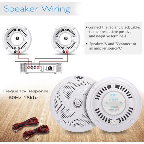  Pyle Marine Speakers - 6.5 Inch 2 Way Waterproof and Weather Resistant Outdoor Audio Stereo Sound System with 240 Watt Power and Low Profile Slim Style - 1 Pair - PLMRS6W (White)