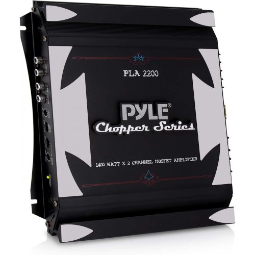  Pyle 2 Channel Car Stereo Amplifier - 1400W Dual Channel Bridgeable High Power MOSFET Audio Sound Auto Small Speaker Amp w/ Crossover, Bass Boost Control, Gold Plated RCA Input Output -