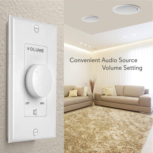  Pyle Wall Mount Volume Control Knob - Flush In-Wall Plate Rotary Style Adjustment 20  20kHz Frequency Response Companion for Hi-Fi Four-Pair Speaker Selector w/ Audio & Video Compatibi