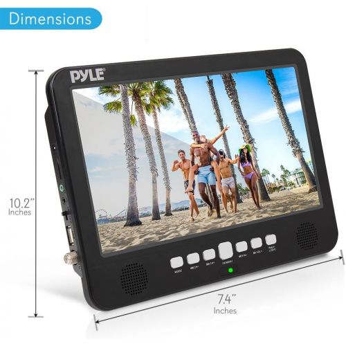  Pyle 10 Inch Portable Widescreen TV - Smart Rechargeable Battery Wireless Car Digital TV Tuner, 1024x600p TFT LCD Monitor Screen w/Dual Stereo Speakers, USB, Antenna, Remote, RCA Cable