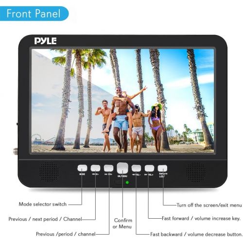  Pyle 10 Inch Portable Widescreen TV - Smart Rechargeable Battery Wireless Car Digital TV Tuner, 1024x600p TFT LCD Monitor Screen w/Dual Stereo Speakers, USB, Antenna, Remote, RCA Cable