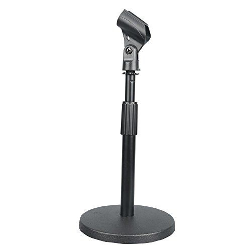  Pyle Compact Tabletop Microphone Stand -Mini Desktop Mount w/ Height Adjustment 9’’ to 13’’ High & Universal M-6 Mic Holder-Solid Round Base for Home or Studio Use w/ Lock Tight Cl