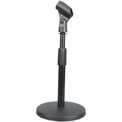  Pyle Compact Tabletop Microphone Stand -Mini Desktop Mount w/ Height Adjustment 9’’ to 13’’ High & Universal M-6 Mic Holder-Solid Round Base for Home or Studio Use w/ Lock Tight Cl