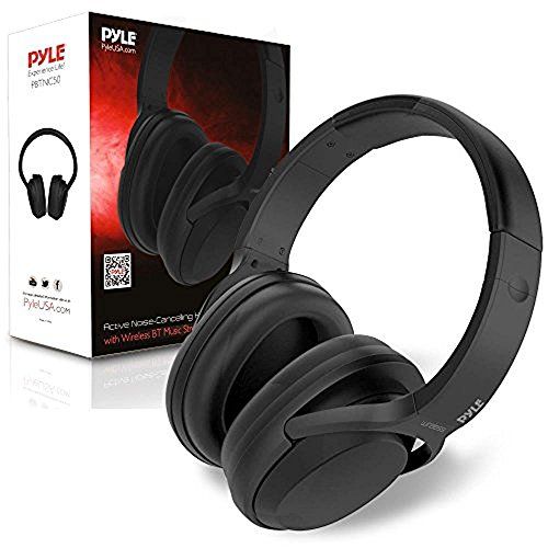  Pyle Bluetooth Active Noise Canceling Headphones - Wireless Over-Ear Audio Streaming & Call Microphone - Travel Collapsible & Rechargeable Battery - Extreme Sound Isolation for Airplane