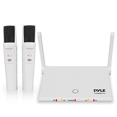  Pyle 2 Wireless Microphone System USB Rechargeable Batteries 2 Handheld Mics,1 Compact Base, for PA Karaoke Dj, High Performance, Portable Easy Carry PDWM2232